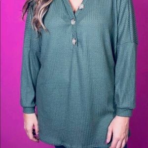 Women’s waffle knit button top with button detail